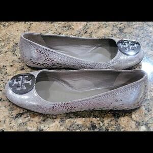 Tory Burch Reva Snake Skin Reptile Leather Ballet Flats Slip On Womens Shoes 7.5